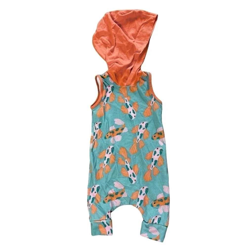 RAGS Orange Blue Koi Fish Hooded Sleeveless Stretchy Romper 6-12 months‎ Skater